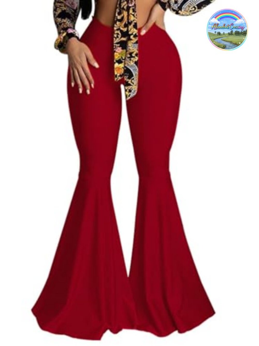 High Waisted Flared Palazzo Pants Wide Leg Ruffle Hem Stretchy Bell Bottom